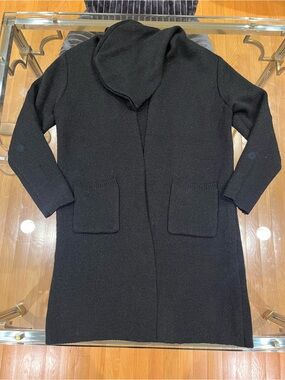 Black Hooded Open-Front Cardigan Sweater